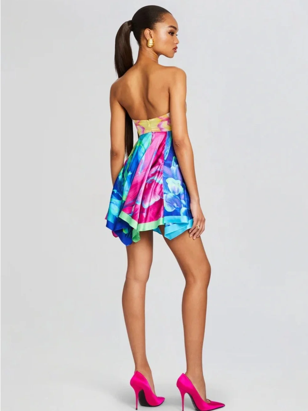 Retrofete Multicolor Strapless Mini Dress — Blue & Pink - Picture 5 of 6
